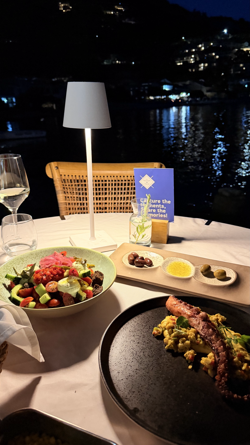 Greek salad and grilled octopus